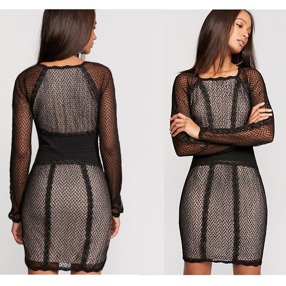 Free People Sheer Lace Illusion Long Sleeve Dress NWT - Picture 2 of 7